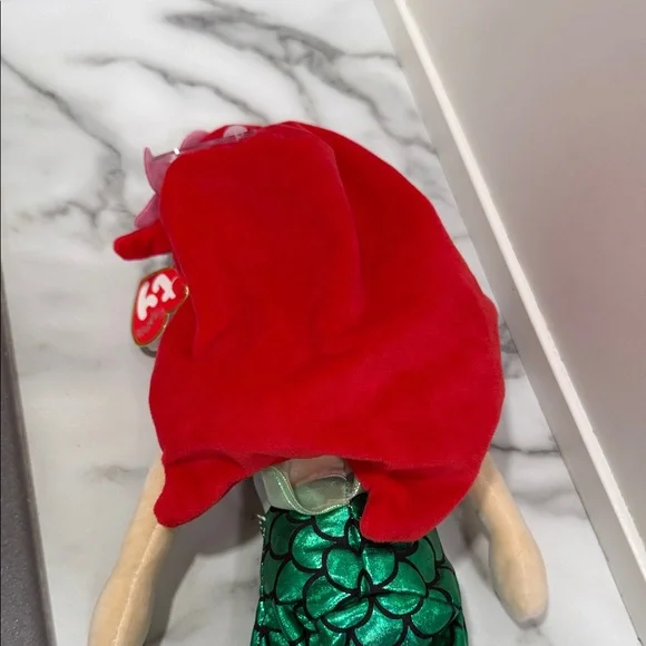Ty Ariel Mermaid Plush - Red Hair, Green Tail, Purple Top - Picture 6 of 9